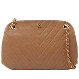 Chanel Around 1990 Made Chevron Cc Mark Plate Metal Clasp Chain Bag Pale Brown