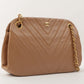 Chanel Around 1990 Made Chevron Cc Mark Plate Metal Clasp Chain Bag Pale Brown