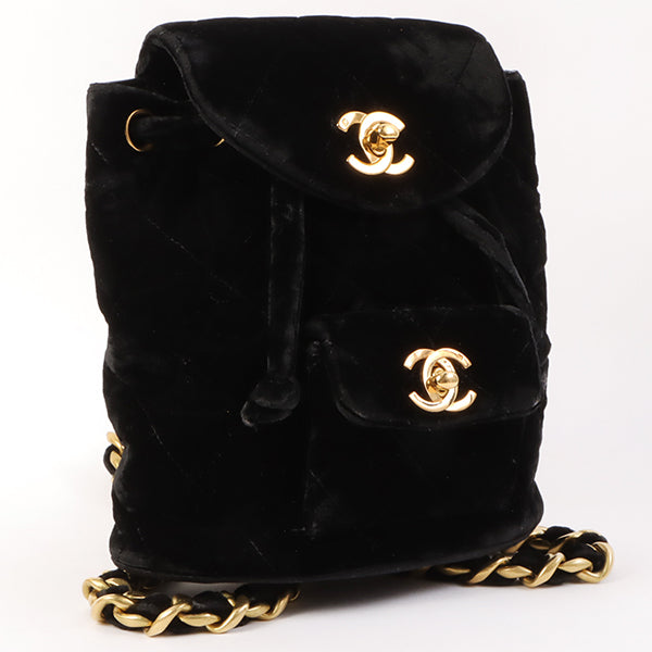 Chanel Around 1992 Made Double Turn-Lock Velvet Mini Backpack Black