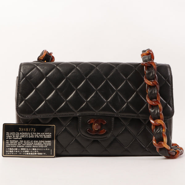 CHANEL Around 1995 Made Tortoiseshell Classic Flap Chain Bag 25Cm Black