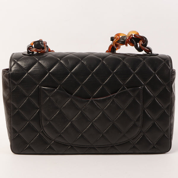 CHANEL Around 1995 Made Tortoiseshell Classic Flap Chain Bag 25Cm Black