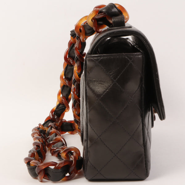CHANEL Around 1995 Made Tortoiseshell Classic Flap Chain Bag 25Cm Black