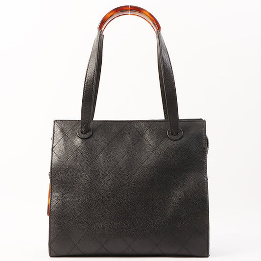Chanel Around 1998 Made Caviar Skin Tortoiseshell Logo Charm Tote Bag Black