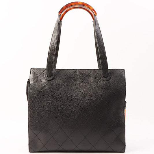 Chanel Around 1998 Made Caviar Skin Tortoiseshell Logo Charm Tote Bag Black