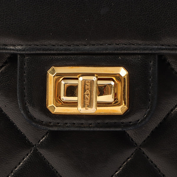 Chanel Around 1990 Made Design Flap Logo Turn Lock Chain Bag Black