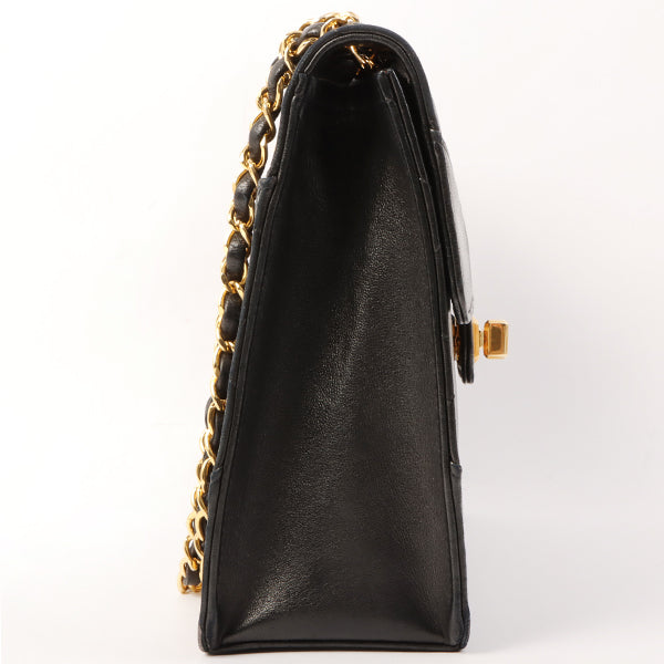 Chanel Around 1990 Made Design Flap Logo Turn Lock Chain Bag Black