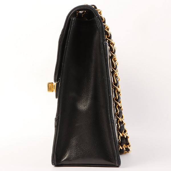Chanel Around 1990 Made Design Flap Logo Turn Lock Chain Bag Black