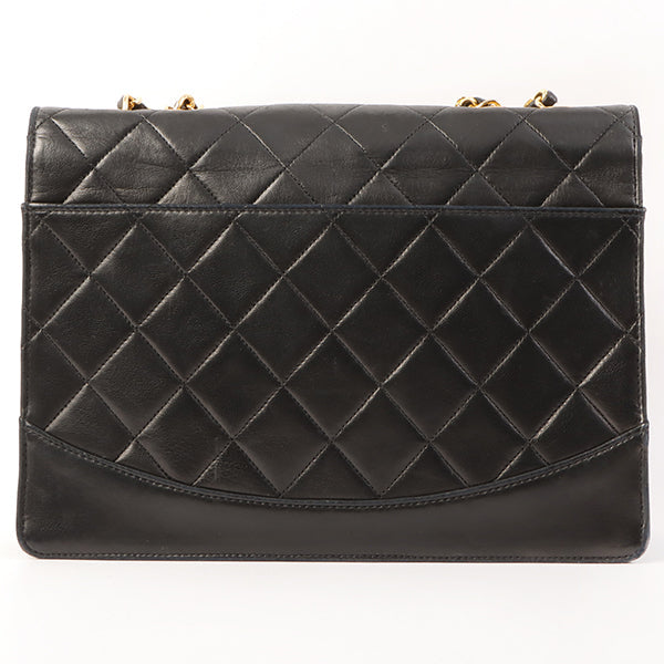 Chanel Around 1990 Made Design Flap Logo Turn Lock Chain Bag Black