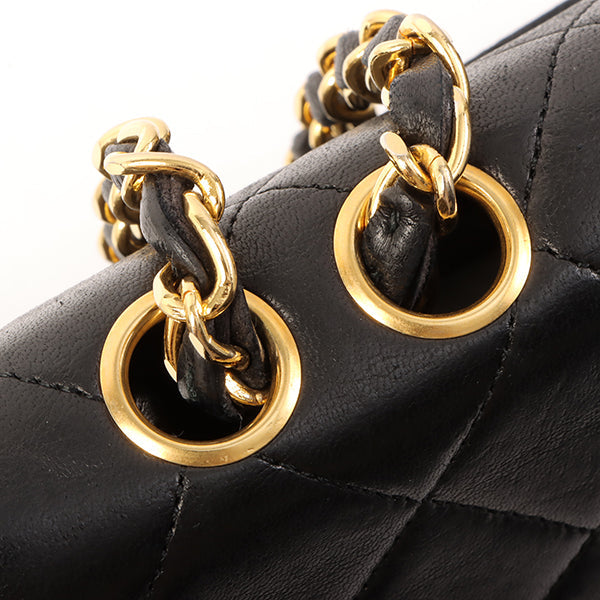 Chanel Around 1990 Made Design Flap Logo Turn Lock Chain Bag Black