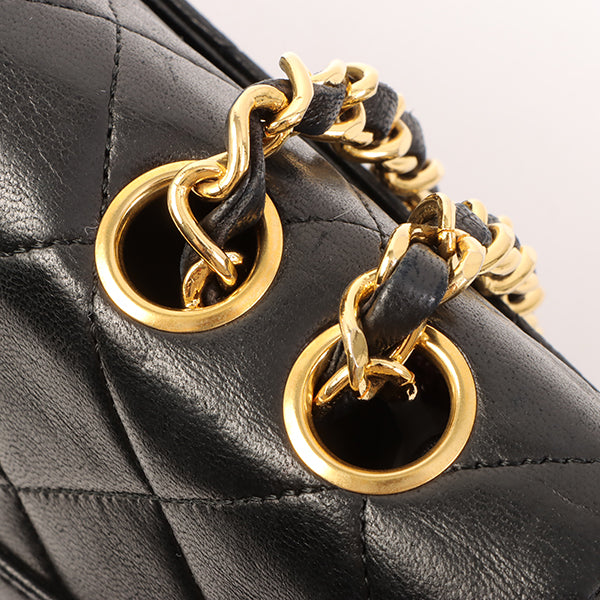 Chanel Around 1990 Made Design Flap Logo Turn Lock Chain Bag Black