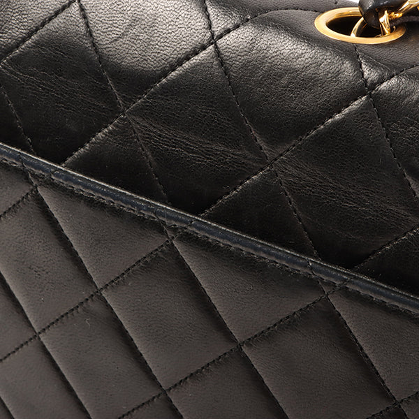 Chanel Around 1990 Made Design Flap Logo Turn Lock Chain Bag Black