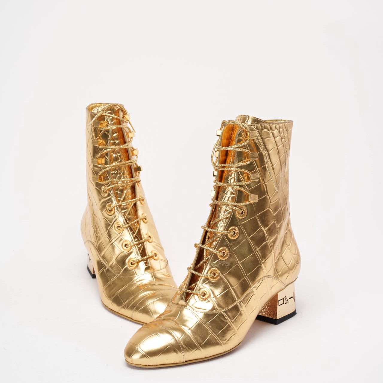 Chanel Leather Gold Ankle Boots 37.5