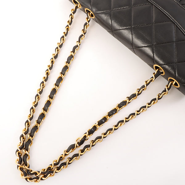 Chanel Around 1990 Made Design Flap Logo Turn Lock Chain Bag Black