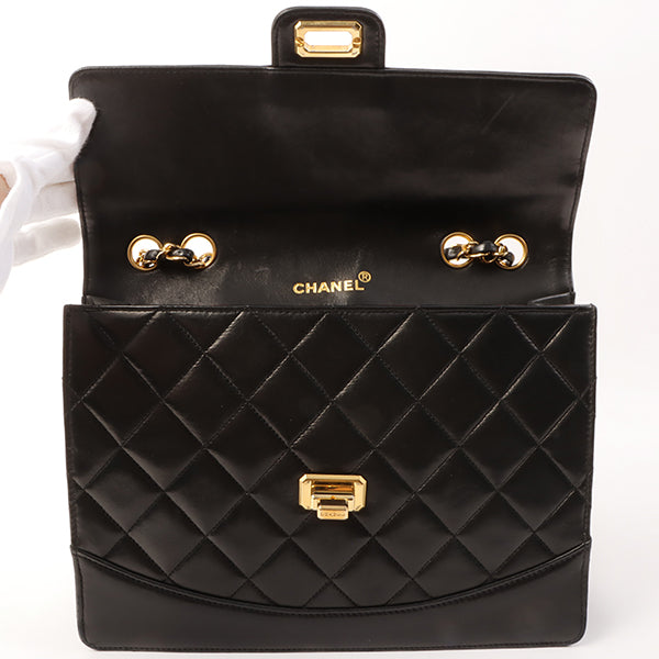 Chanel Around 1990 Made Design Flap Logo Turn Lock Chain Bag Black