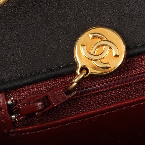 Chanel Around 1990 Made Design Flap Logo Turn Lock Chain Bag Black