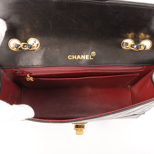 Chanel Around 1990 Made Design Flap Logo Turn Lock Chain Bag Black