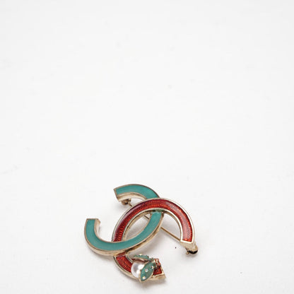 Chanel CC Logo Brooch Red and Green