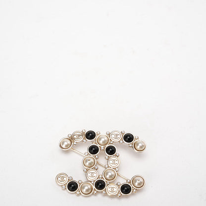 Chanel CC Brooch with Faux Pearls and Black Resin Beads