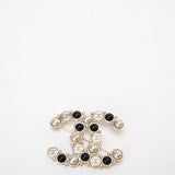 Chanel CC Brooch with Faux Pearls and Black Resin Beads
