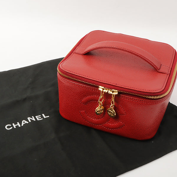 Chanel Around 1998 Made Caviar Skin Cc Mark Stitch Vanity Red