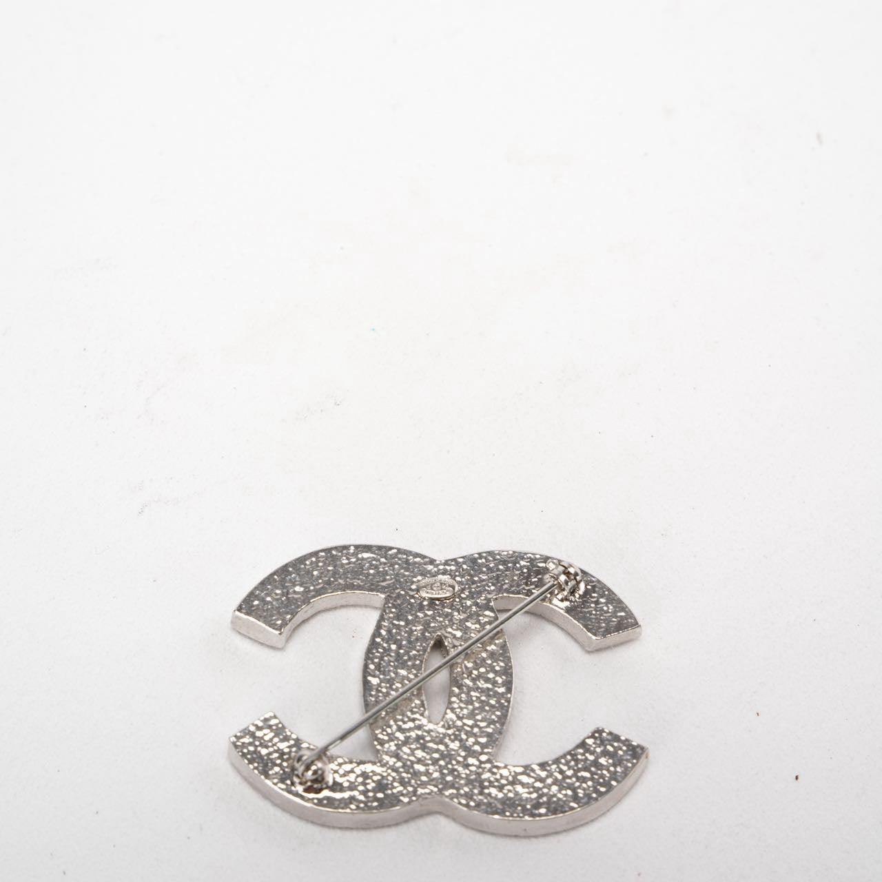 Chanel CC Brooch with Rhinestones and Silver Tone