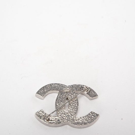 Chanel CC Brooch with Rhinestones and Silver Tone