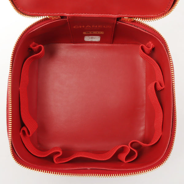 Chanel Around 1998 Made Caviar Skin Cc Mark Stitch Vanity Red