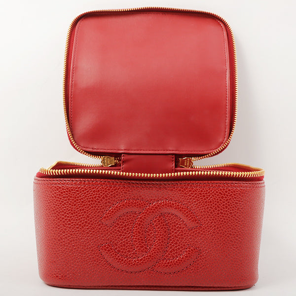 Chanel Around 1998 Made Caviar Skin Cc Mark Stitch Vanity Red