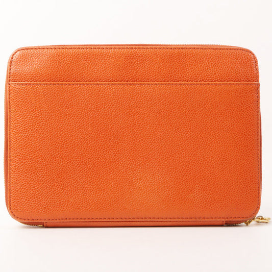 Chanel Around 1998 Made Caviar Skin Cc Mark Stitch Wallet Clutch Bag Orange