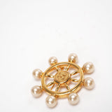 Chanel CC Gold Metal & Faux Pearl Ship Wheel Brooch