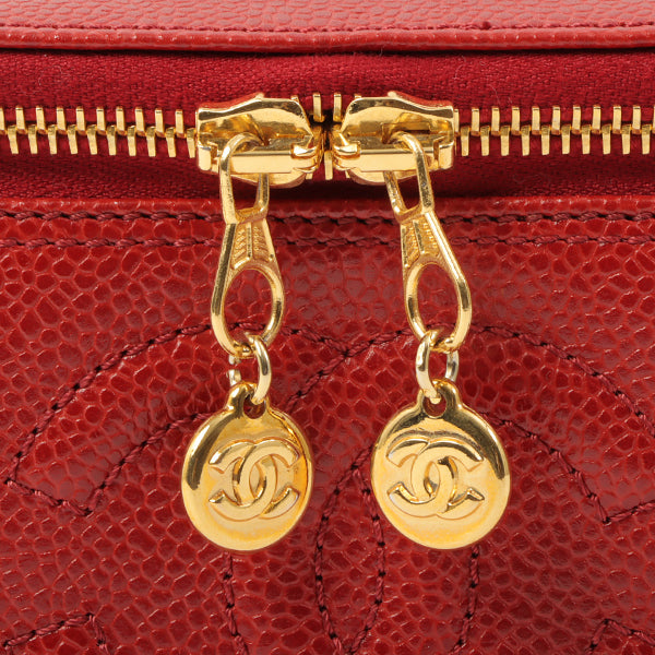 Chanel Around 1998 Made Caviar Skin Cc Mark Stitch Vanity Red