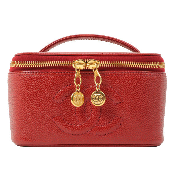 Chanel Around 1998 Made Caviar Skin Cc Mark Stitch Vanity Red