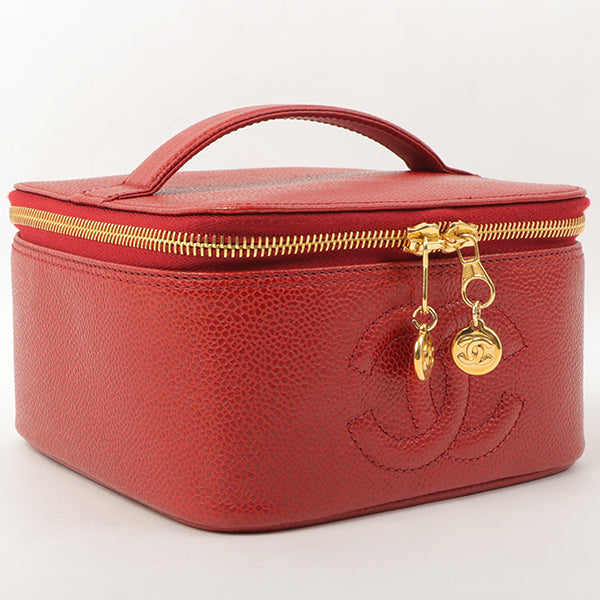 Chanel Around 1998 Made Caviar Skin Cc Mark Stitch Vanity Red