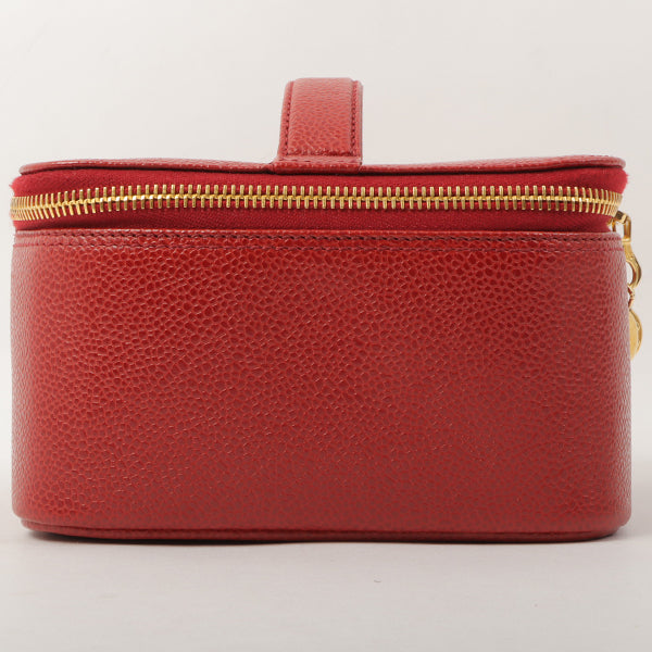 Chanel Around 1998 Made Caviar Skin Cc Mark Stitch Vanity Red