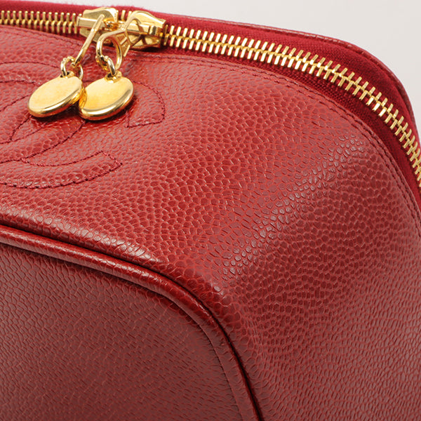 Chanel Around 1998 Made Caviar Skin Cc Mark Stitch Vanity Red