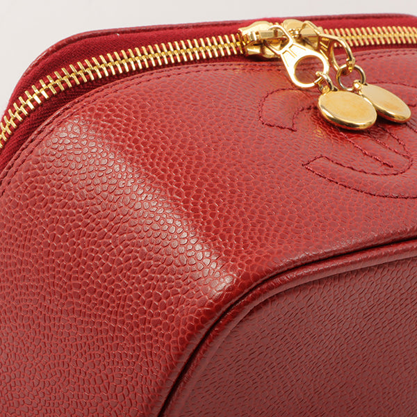 Chanel Around 1998 Made Caviar Skin Cc Mark Stitch Vanity Red