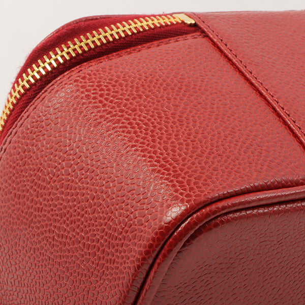 Chanel Around 1998 Made Caviar Skin Cc Mark Stitch Vanity Red