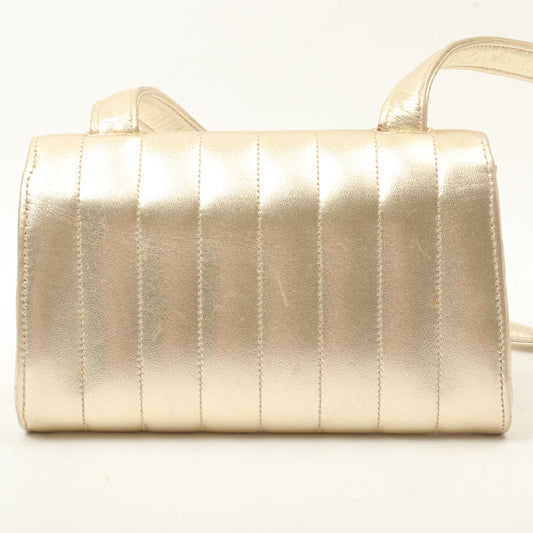 Chanel Around 1995 Made V Flap Mademoiselle Stitch Shoulder Bag Gold