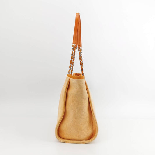 Chanel Deauville Tote Orange Denim Leather Trim Small