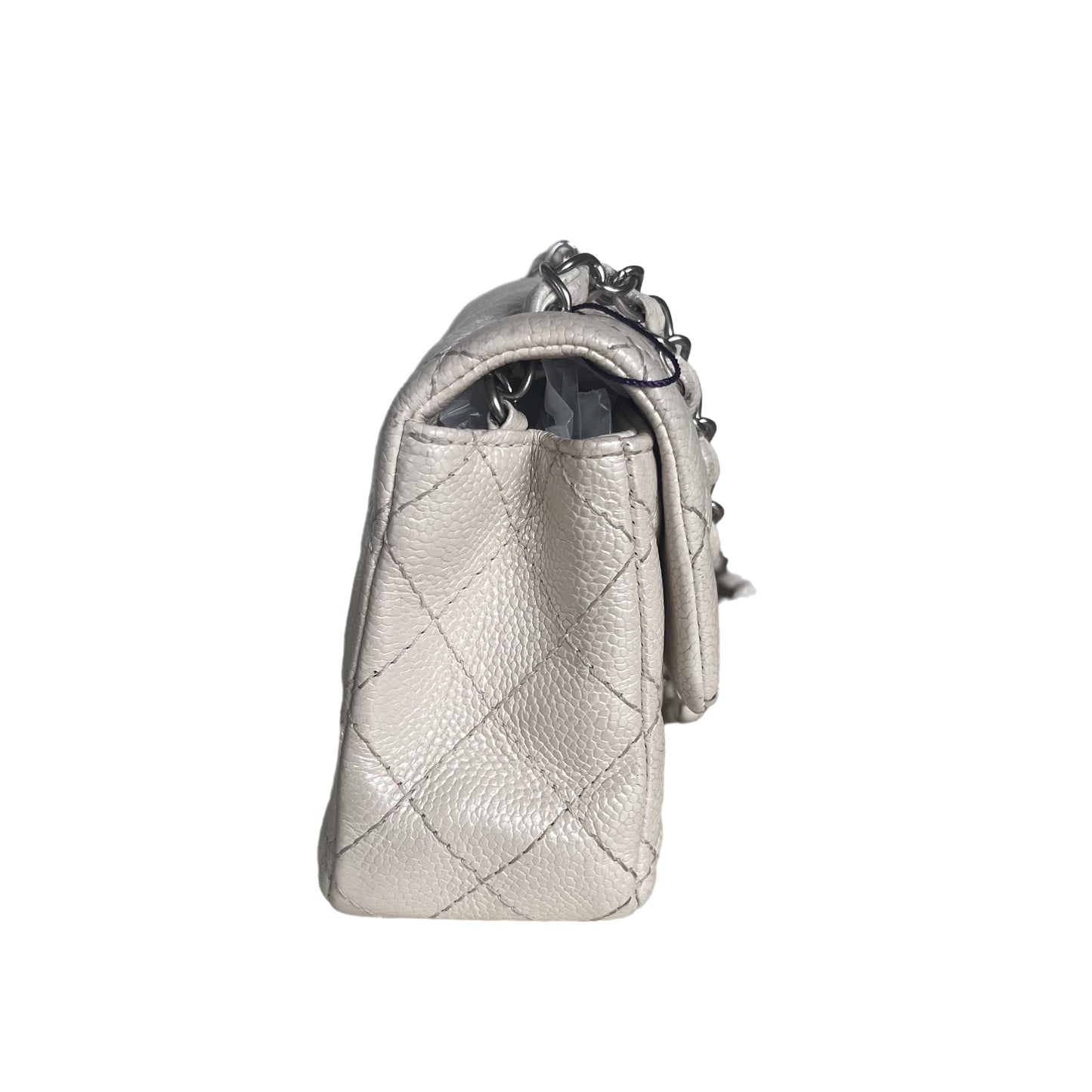 Chanel Classic Flap Rectangular Mini Pearlescent Off White Caviar Leather Crossbody Bag
