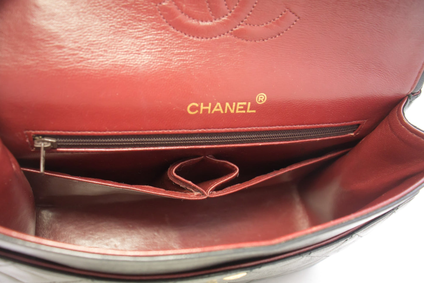 CHANEL 2.55 Double Flap Square Chain Shoulder Bag Black Lambskin