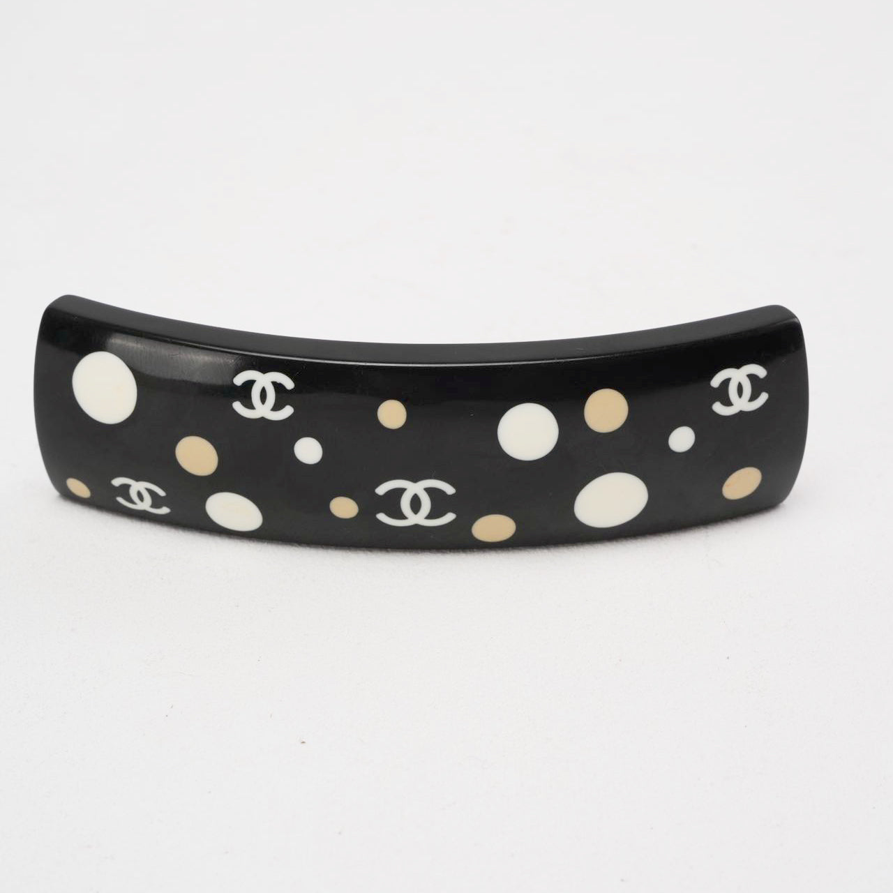 Chanel   Black Ecru Polka Dot CC Logo Hair Clip