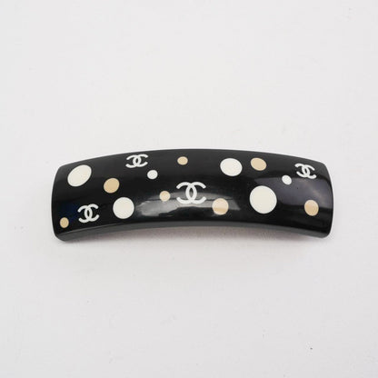 Chanel   Black Ecru Polka Dot CC Logo Hair Clip