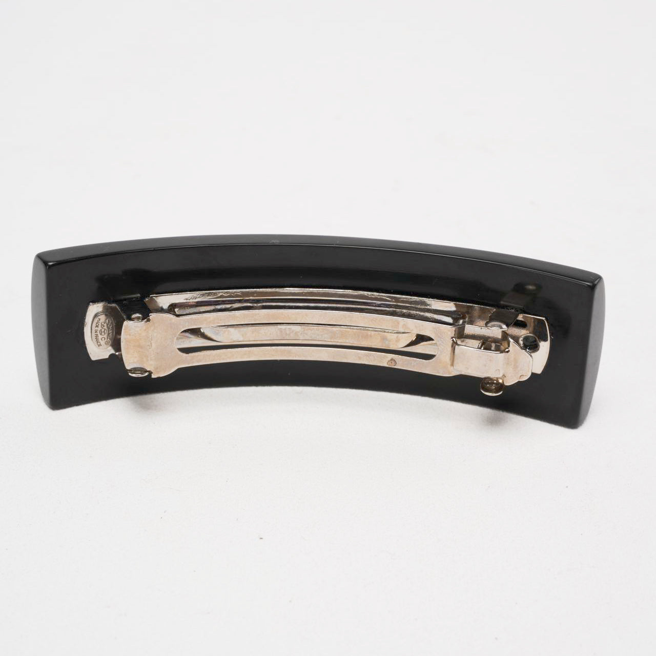 Chanel   Black Ecru Polka Dot CC Logo Hair Clip