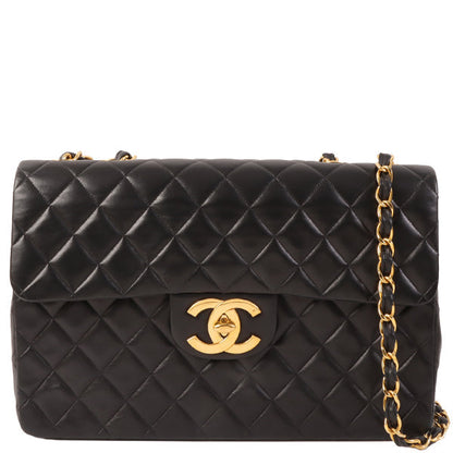 CHANEL Around 1992 Made Classic Flap Chain Bag Maxi Black