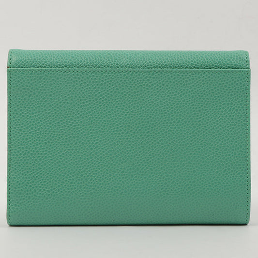 Chanel Around 1998 Made Caviar Skin Cc Mark Stitch Wallet Emerald Green