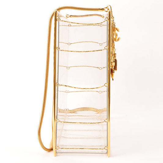 CHANEL Beads Chocolate Bar Logo Charm Chain Shoulder Bag Clear