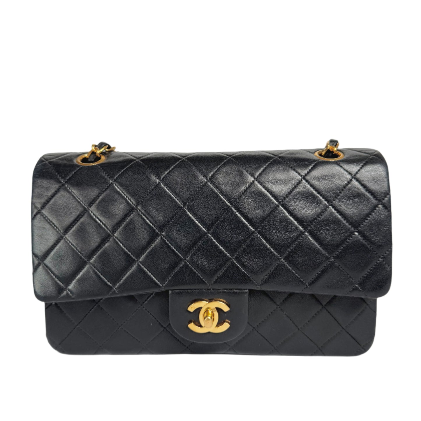 Chanel Classic Flap   Black Lambskin Leather with 24k Gold Hardware