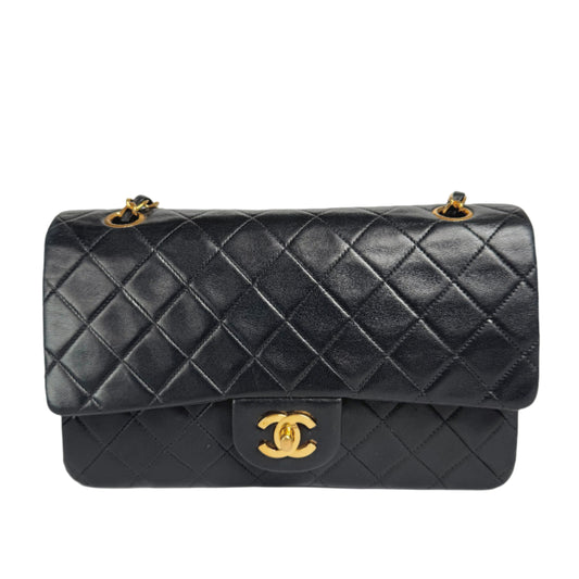 Chanel Classic Flap   Black Lambskin Leather with 24k Gold Hardware
