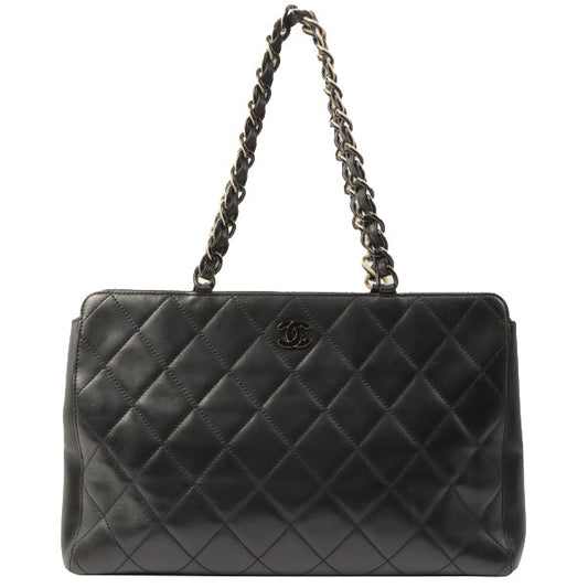Chanel Around 2000 Made Plastic Cc Mark Plate Chain Tote Bag Black